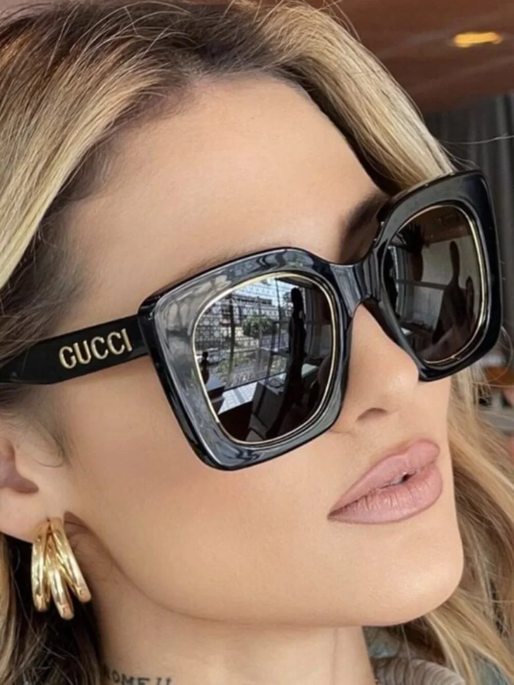 Gucci GG1151S 001 Women Butterfly Sunglasses - Black with Gold / Grey